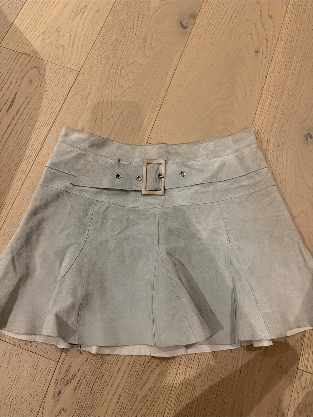bebe Light Gray Suede Belted Circle Skirt